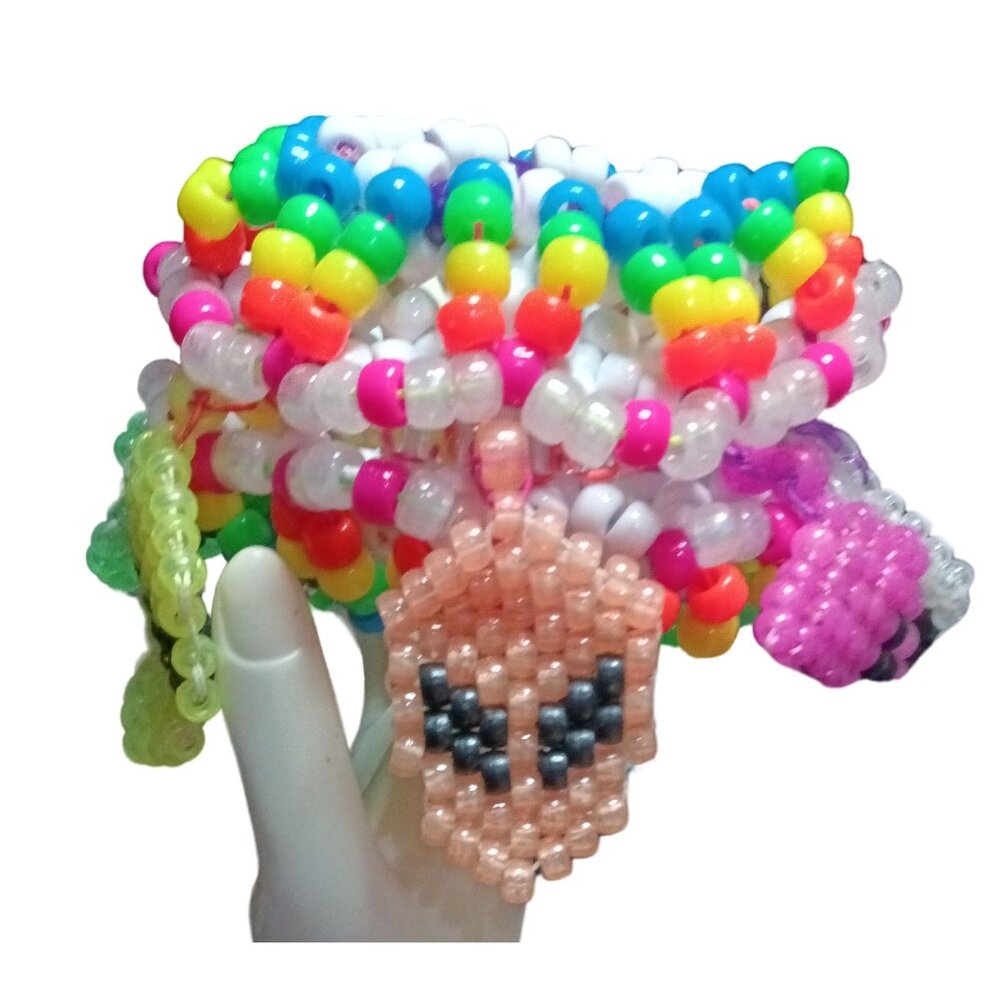 Rainbow Glow-n-Dark Alien Faces Rotating Around Rainbow UFO Cuff EDM Handmade
